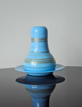 Load image into Gallery viewer, Bottiglia da notte in vetro opalino azzurro e righe oro