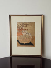 Load image into Gallery viewer, Stampa su seta con cornice "Cat and goldfish bowl" Isoda Koryusai