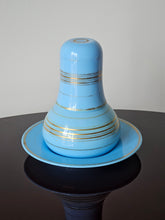 Load image into Gallery viewer, Bottiglia da notte in vetro opalino azzurro e righe oro