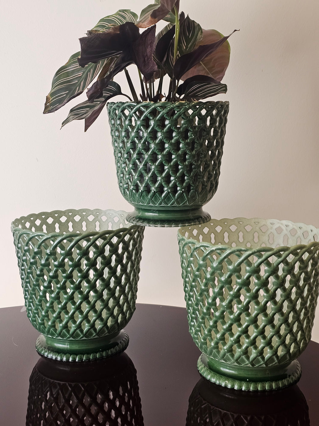 Cache-pot in plastica anni '60 di provenienza francese (verdi)