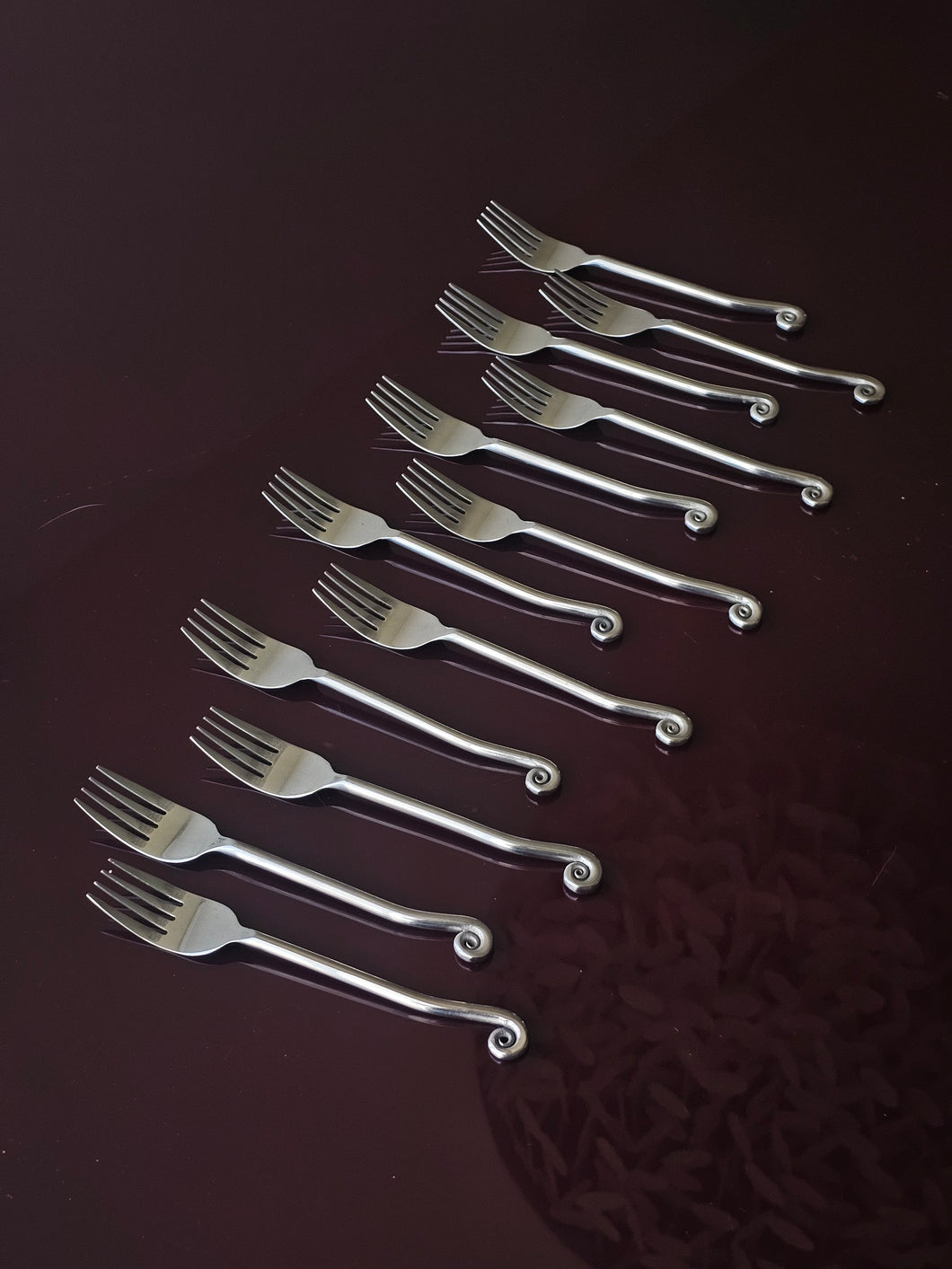 Forchette in acciaio con manico a spirale
